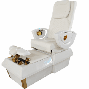 Minimalist White & Gold Pedicure Station with Built-in Armrest Cup Holders