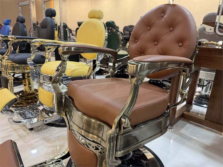 Barber chair upholstery and metal finish inspection