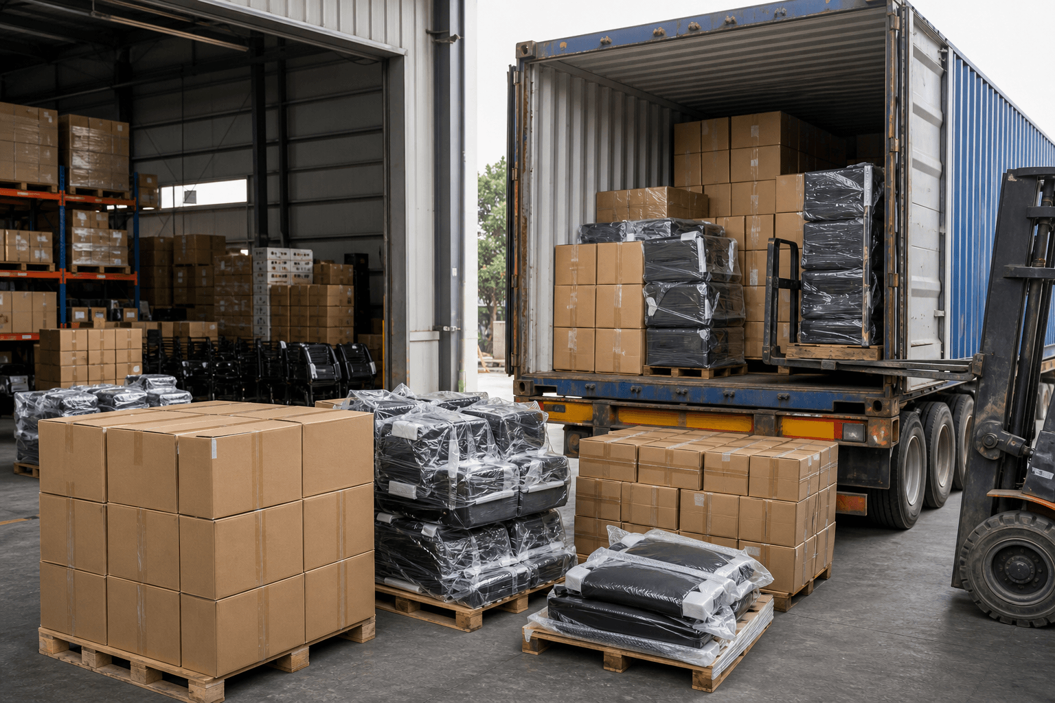 Complete chairs and spare parts mixed order container loading